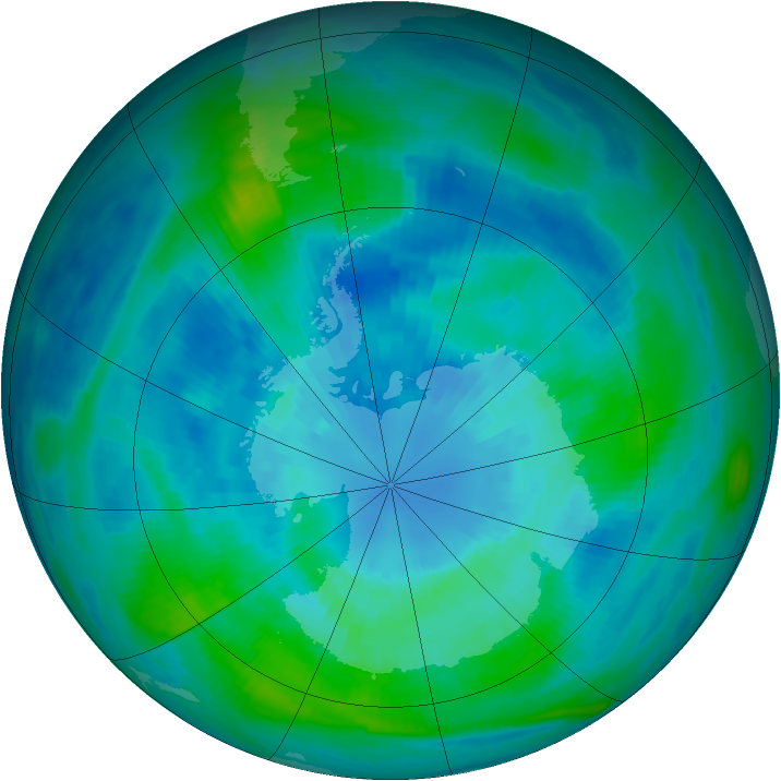 Antarctic ozone map for 29 March 1990